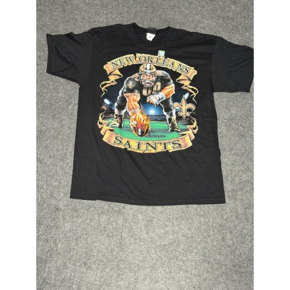 NFL Team Apparel New Orleans Saints Graphic T-Shirt Mens L Black Cotton NWT